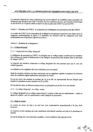 Accord relatif à la désignation des membres des CHSCT
