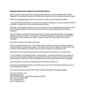 Registered Business Address Provided By Rikvin