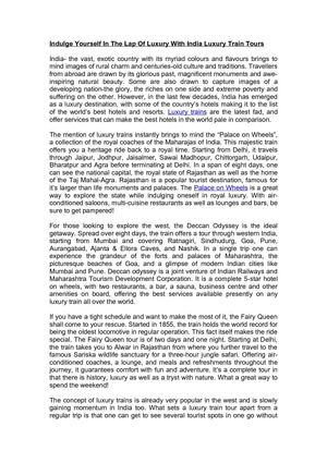 Indulge Yourself In The Lap Of Luxury With India Luxury Train Tours