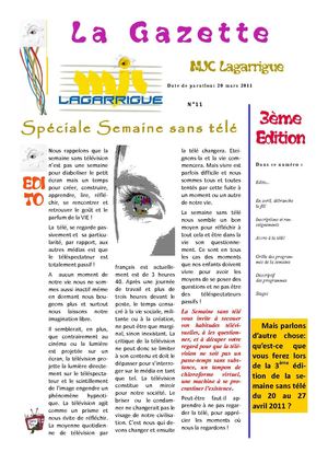 MJC Lagarrigue : La gazette n°11 , spéciale 3ème édition semaine sans télé et sans écran 2011
