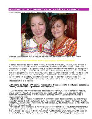 Entrevue de Tassadit Ould-Hamouda accordée à la Dépêche de Kabylie