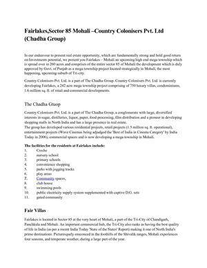 Chadha Group Plot Flat Villa In Sector 85 Fair Lakes Mohali