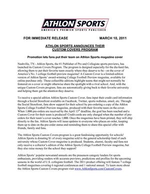 Athlon Sports Custom Cover Press Release