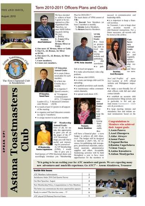 August 2010, Astana Toastmasters Club Newsletter