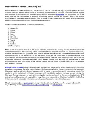 Metro Manila as an Ideal Outsourcing Hub
