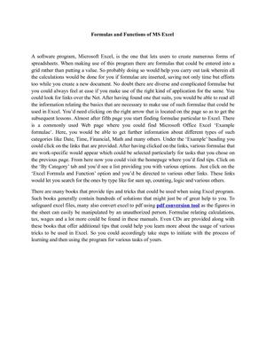 Formulas and Functions of MS Excel