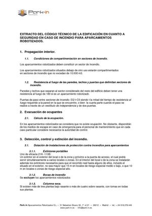 Extracto del código técnico de la edificación. Aparcamientos robotizados.
