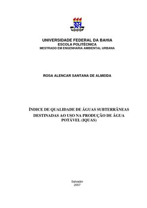 ÍNDICE DE QUALIDADE DE ÁGUAS SUBTERRÂNEAS DESTINADAS AO USO NA PRODUÇÃO DE ÁGUA POTÁVEL (IQUAS) 