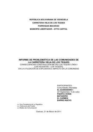 INFORME DE PROBLEMÁTICA DE LAS COMUNIDADES DE LA CARRETERA VIEJA DE LOS TEQUES