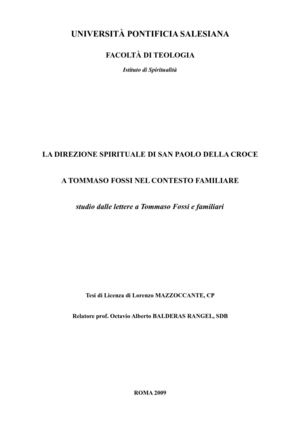 La direzione spirituale di San Paolo della Croce a Tommaso Fossi nel contesto familiare