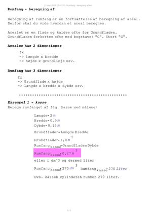 Rumfang - beregning af