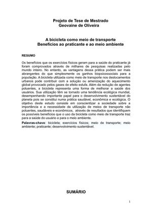 A BICICLETA COMO MEIO DE TRANSPORTE, benefícios para o usuário e para o meio ambiente.