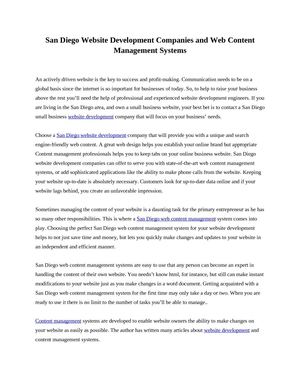 San Diego Website Development Companies and Web Content Management Systems