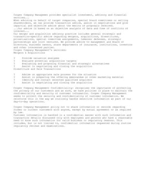 Cooper Company Management – MERGER and ACQUISITIONS