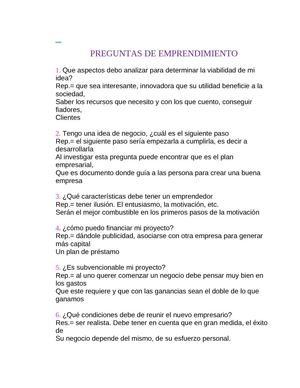 LAS PREGUNTAS DE EMPRENDIMIENTO