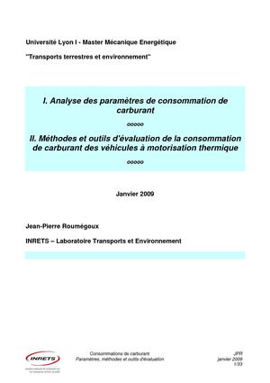 Analyse des paramètres de consommation de carburant