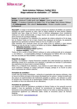 Stage de théâtre en juillet à Saint-Antoine-l'Abbaye-Isère- renseignements