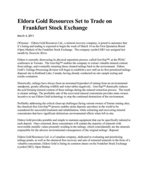 Eldora Gold Resources Set to Trade on Frankfurt Stock Exchange