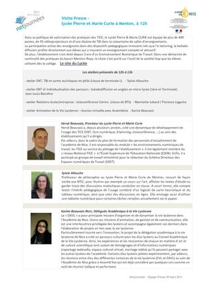 Netjournées - visite du Lycée Pierre et Marie Curie de Menton