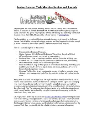 Instant Income Cash Machine Review and Bonus