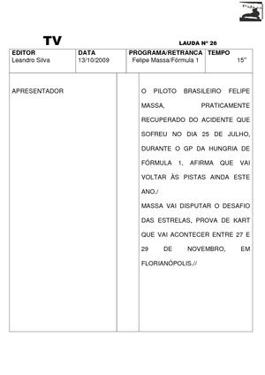 Nota pelada - TV | Editoria: esporte