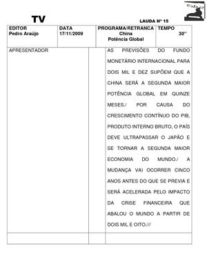 Nota pelada - TV | Editoria: economia
