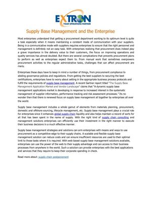 Supply Base Management and the Enterprise