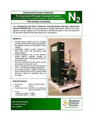 PENGS-200: Engineered Corrosion Solutions Pre-Engineered Nitrogen Generator for Dry and Preaction Fire Sprinkler Systems