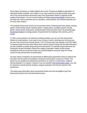 Know More About Free Government Grants