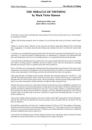 The Miracle of Tithing, by Mark Victor Hansen 