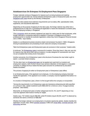 Asiabizservices On Entrepass Vs Employment Pass Singapore