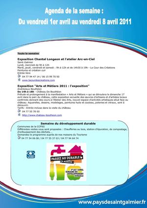 Semainier du vendredi 1er au vendredi 8 Avril 2011