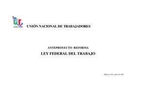 ANTEPROYECTO REFORMA A LA LEY FEDERAL DEL TRABAJO