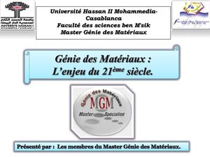 PRESETATION DU MASTER GENIE DES MATERIAUX-FSB