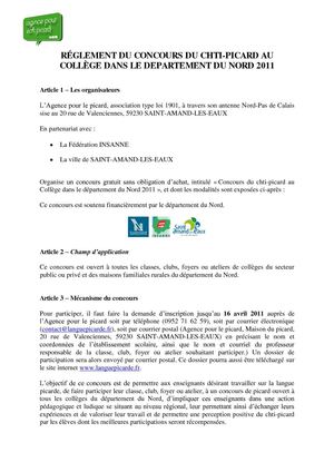 Réglement du concours du chti-picard au collège 2011