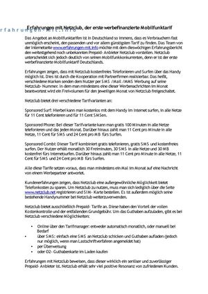 Bericht- Erfahrungen mit Netzclub