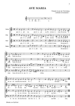 Partitura Ave Maria de T. L. de Victoria