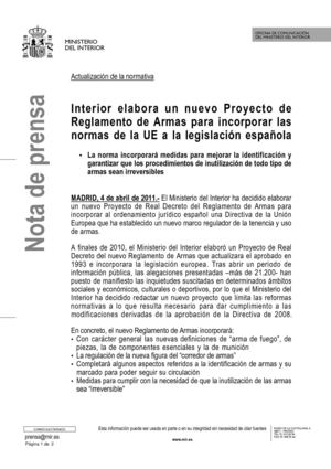 Nota del MIR respecto al nuevo Reglamento de Armas