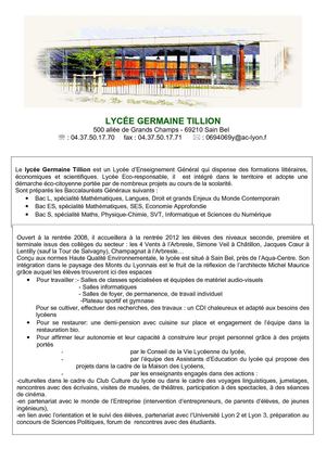 Brochure du lycée Germaine Tillion