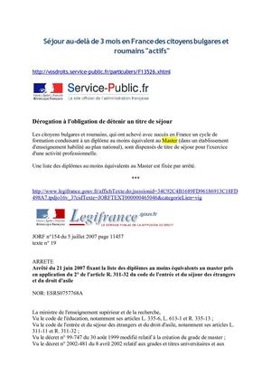 Séjour au-delà de 3 mois en France des citoyens bulgares "actifs"