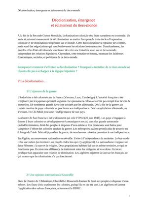 Hist : Décolonisation, émergence et éclatement du tiers monde