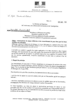 Circulaire - Règles de l'espace Schengen  