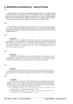 selectividad 9 - inferencia estadistica