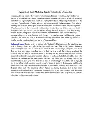 Segregation in Email Marketing Helps in Customization of Campaign
