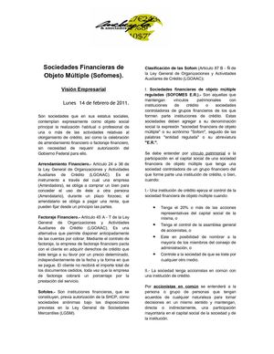 Sociedades Financieras de Objeto Múltiple (Sofomes) - 14/02/2011
