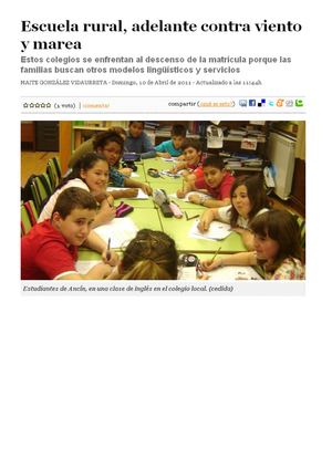 Escuela rural, adelante contra viento y marea. Diario de Noticias 10-4-2011