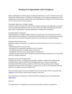 Working of US Opportunities with US Employers