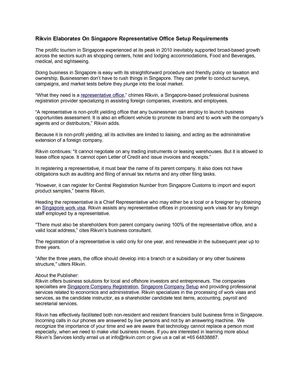 Rikvin Elaborates On Singapore Representative Office Setup Requirements