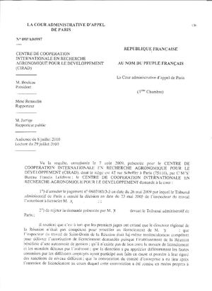 Jugement Cour Administrative d'Appel de Paris 29 juil 10