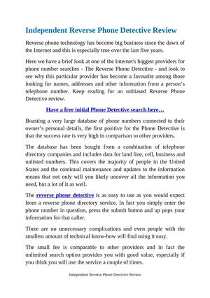 Independent Reverse Phone Detective Review